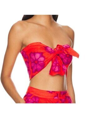 NWT RHODE TONI RED LINEN BANDEAU TOP IN SCARLET BOMBAY PRINT SIZE XL